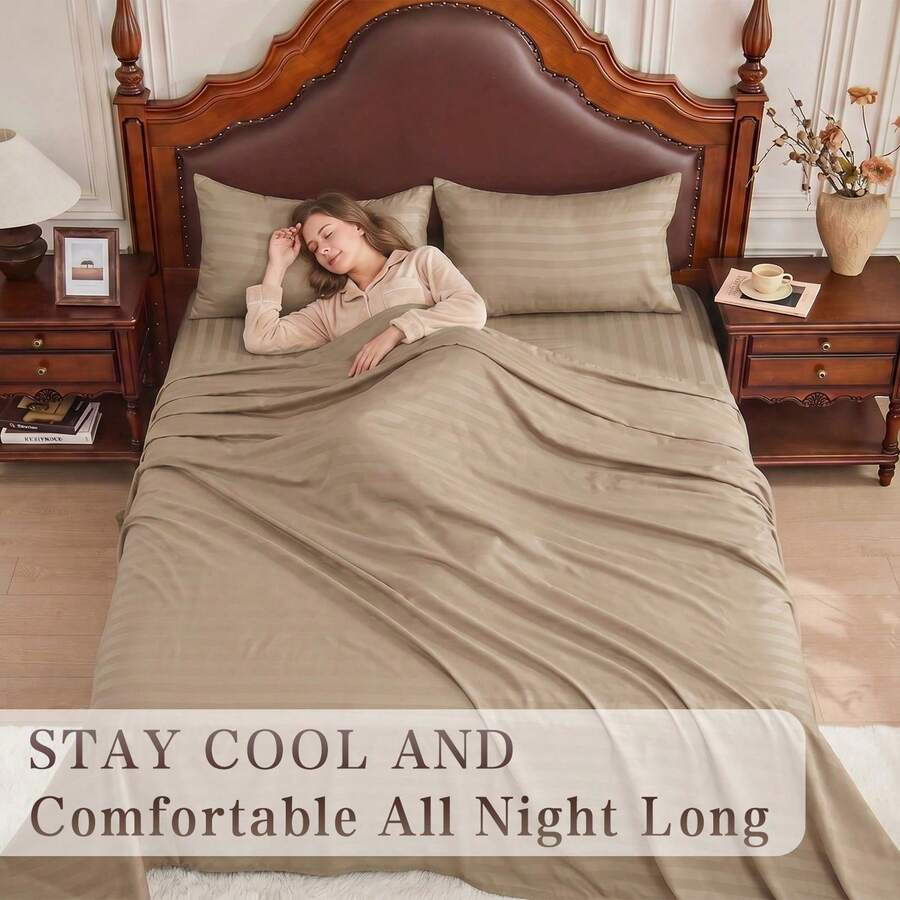 Fitted Sheet Deep - Conjunto de Lençóis Listrados Refrescantes King